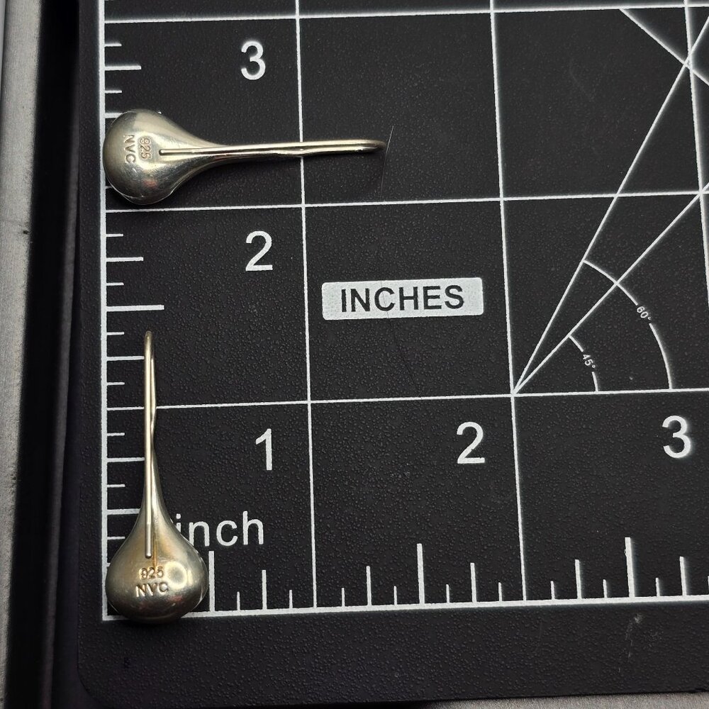 VTG Sterling Silver 925 Dangle Puffy Teardrop Earrings 1.25" Signed AVC - Picture 5 of 7